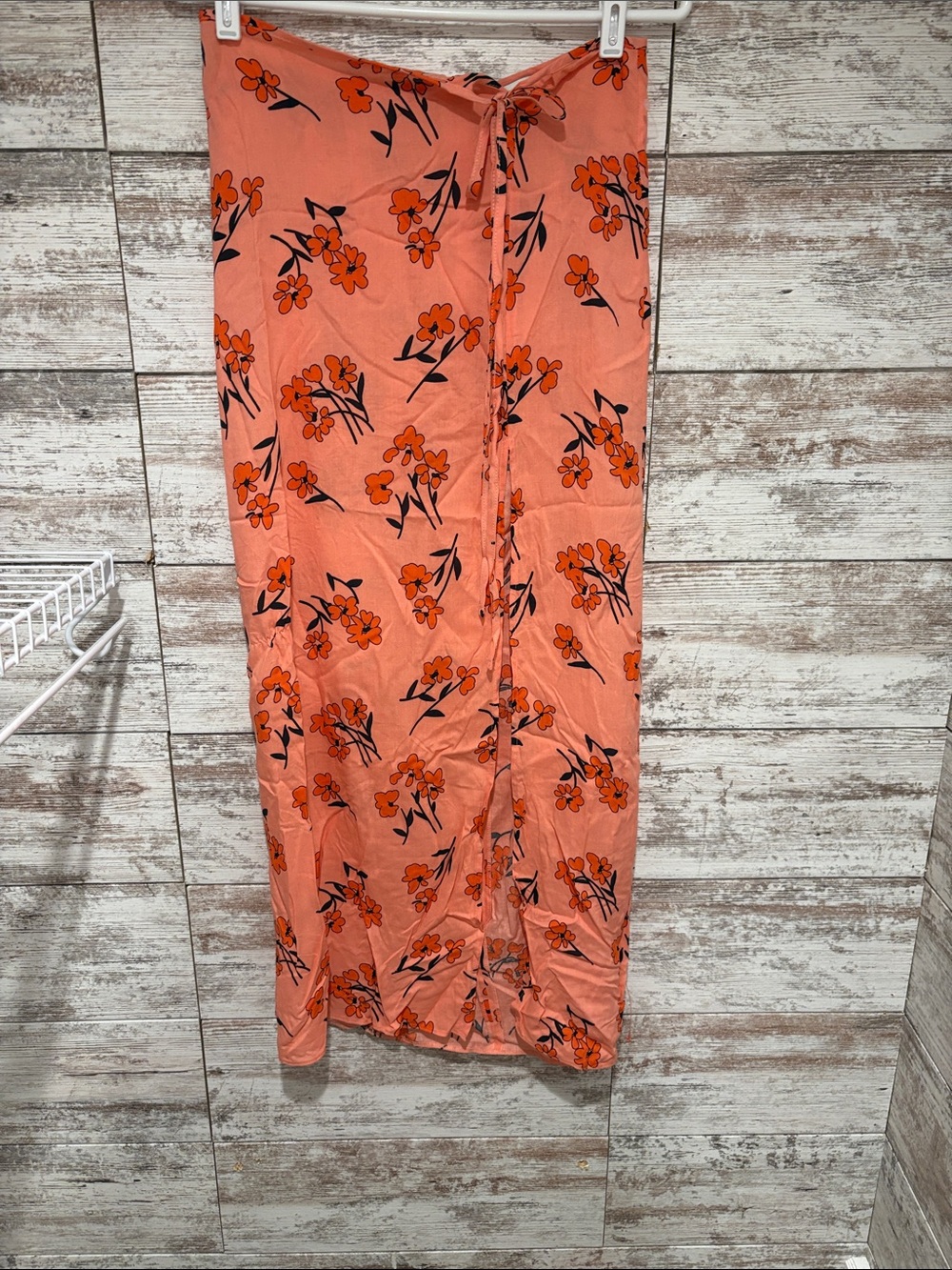 Topshop Coral Maxi Wrap Skirt with Orange Floral Print
